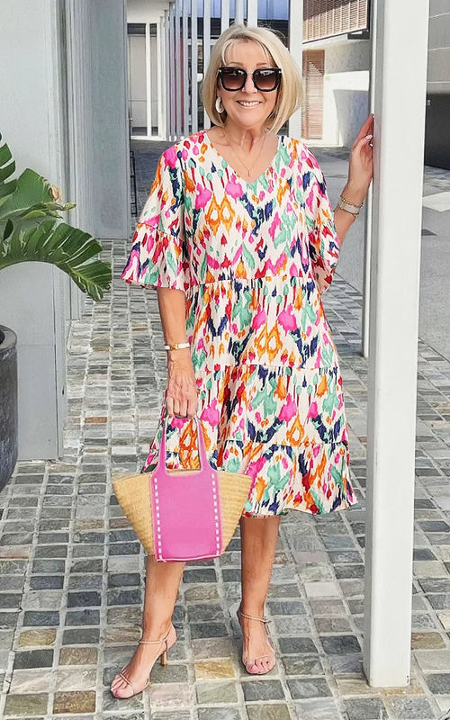 ISABELLA | ELEGANT KOMFORT TRYCKT TUNIKKLÄNNING